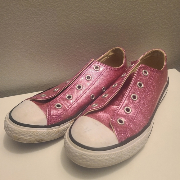Converse All Star Kids Pink Glittery Sneakers - Picture 1 of 9